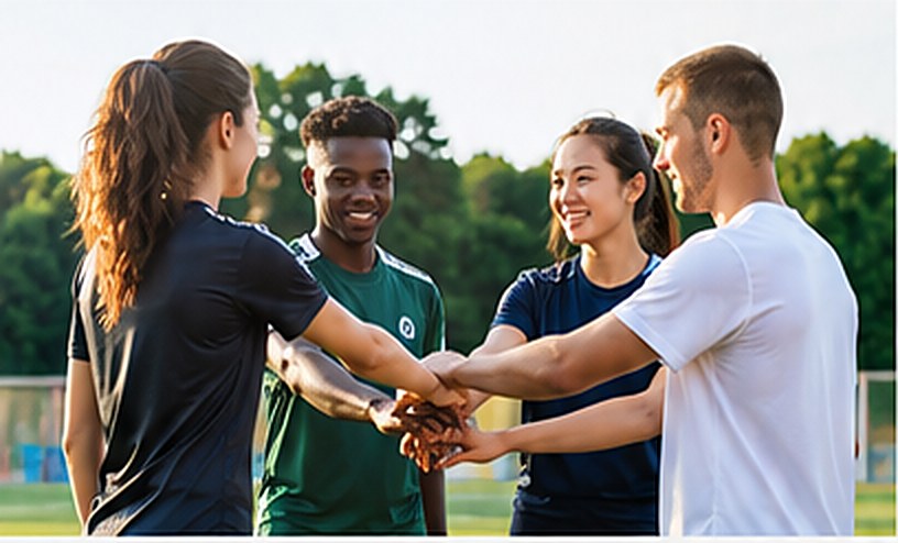 Jeunes sportifs réunis, mains jointes