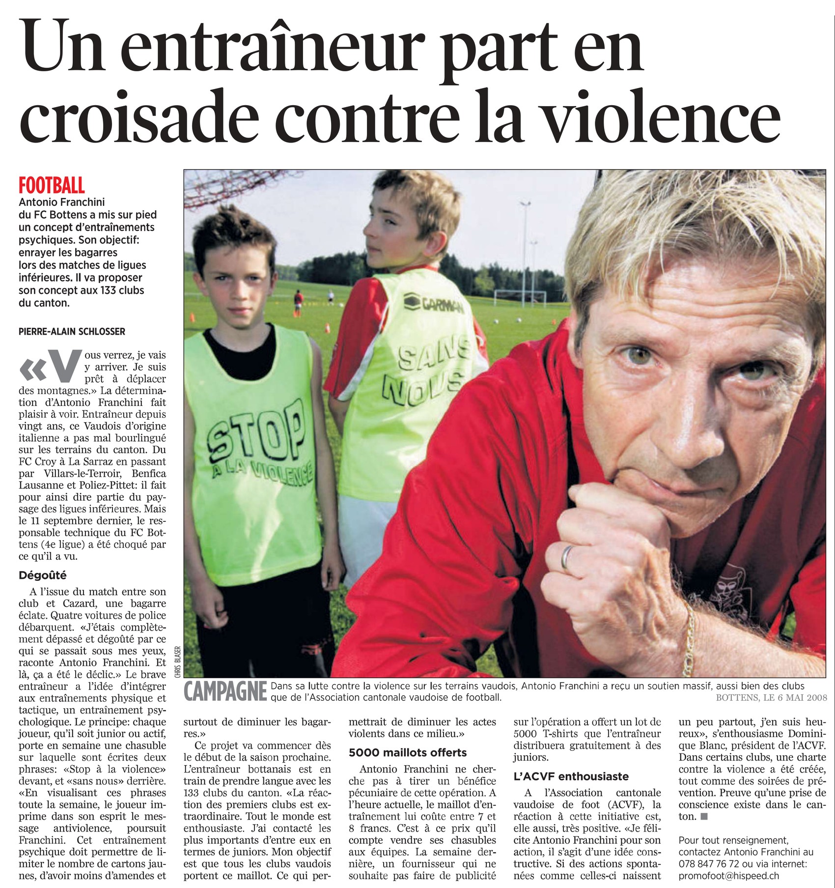 Coupure de presse : Un entraîneur part en croisade contre la violence
