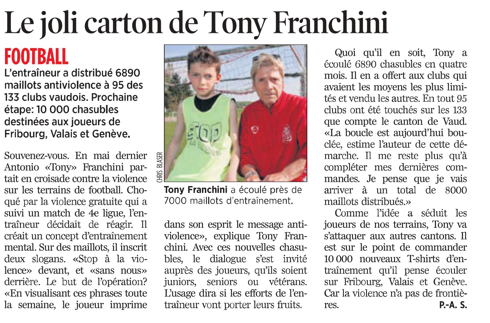 Coupure de presse : Le joli carton de Tony Franchini