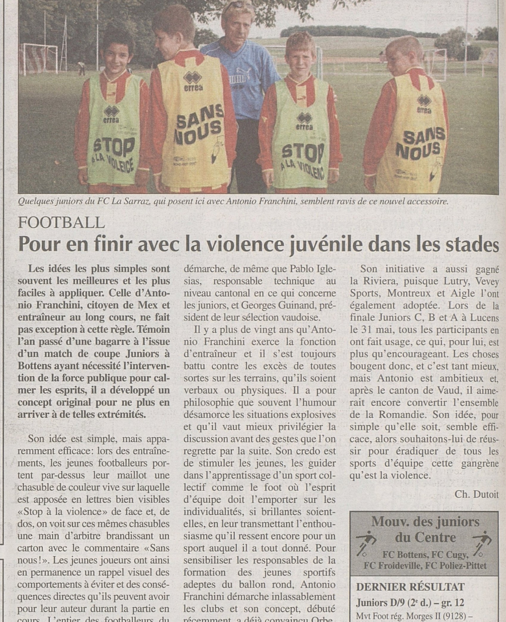 Coupure de presse : Pour en finir avec la violence juvénile dans les stades