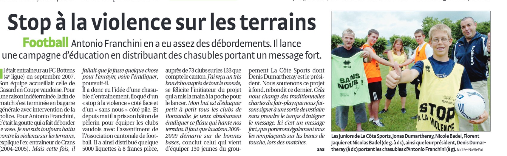Coupure de presse : Stop à la violence sur les terrains